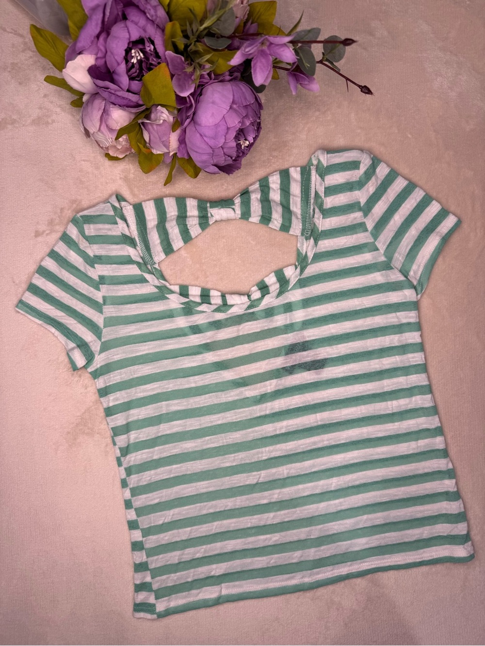 Wet Seal Striped Green and White Cutout Crop Top